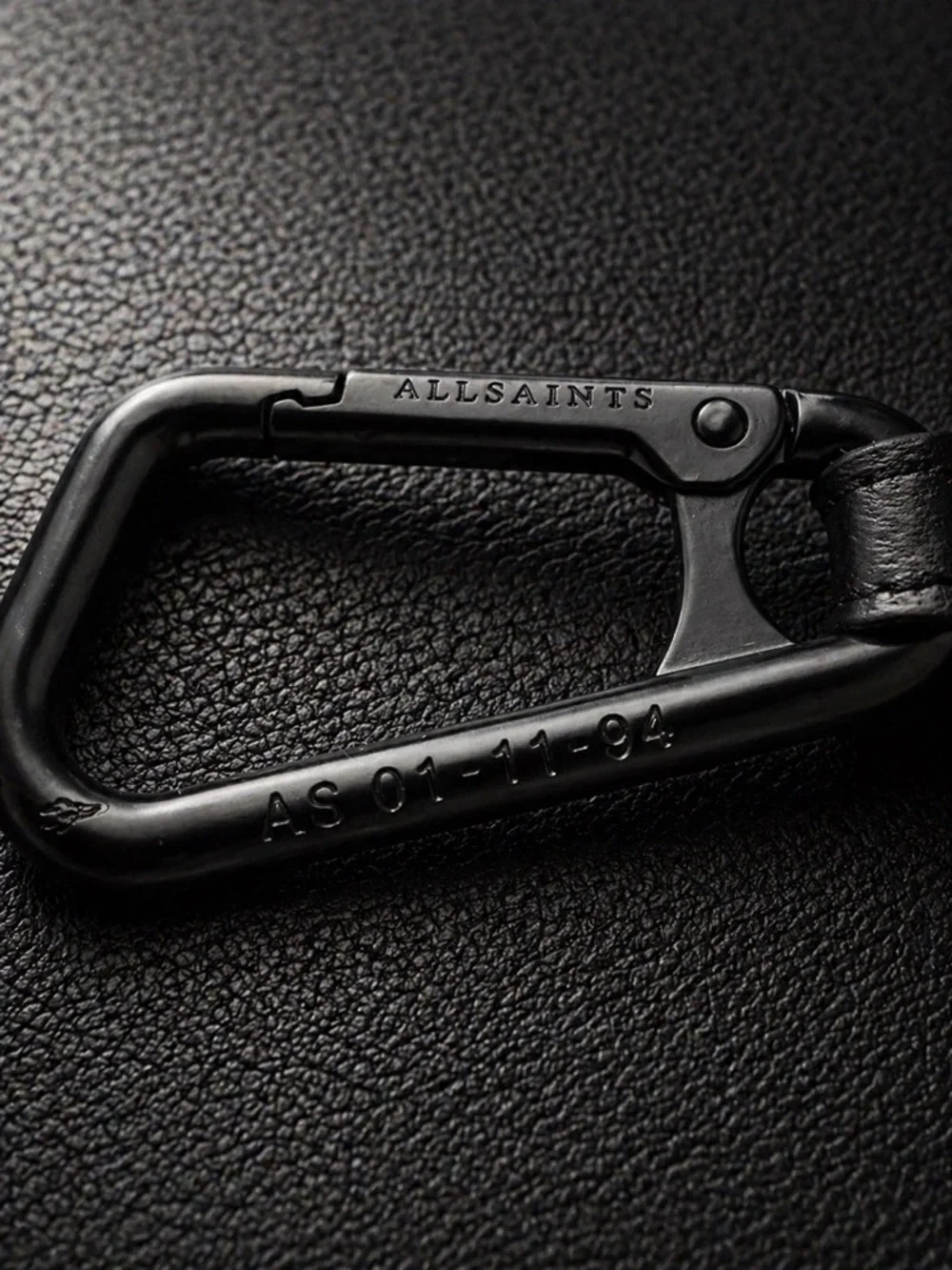 AllSaints Black Leather AirPods Case with Carabiner Clip